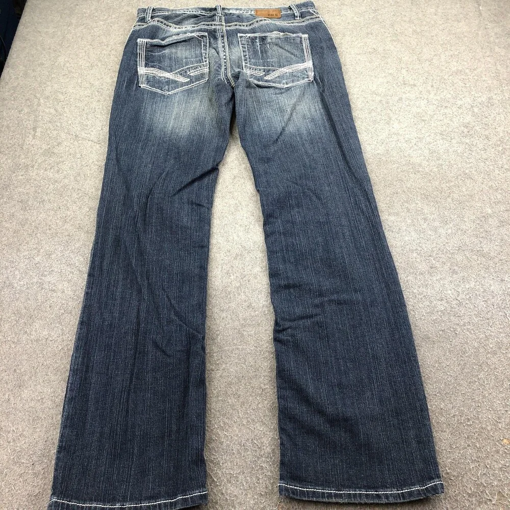 BKE Derek Jeans Mens 34x34 Blue Medium Wash Bootcut Denim Distressed Pants